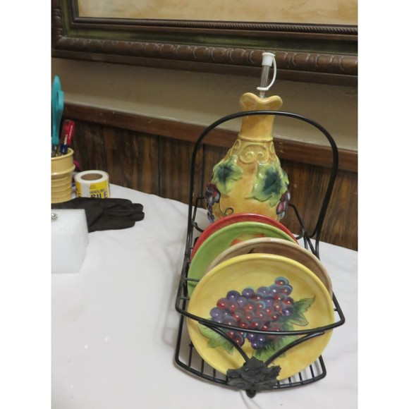 SUSAN WINGATE CERTIFIED INTERNATIONAL BREAD DIPPING SET DECANTER & PLATES RACKED - Picture 2 of 4